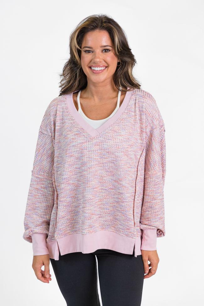 New To You Pink Oversized Multi Color Waffle Top FINAL SALE Product Image