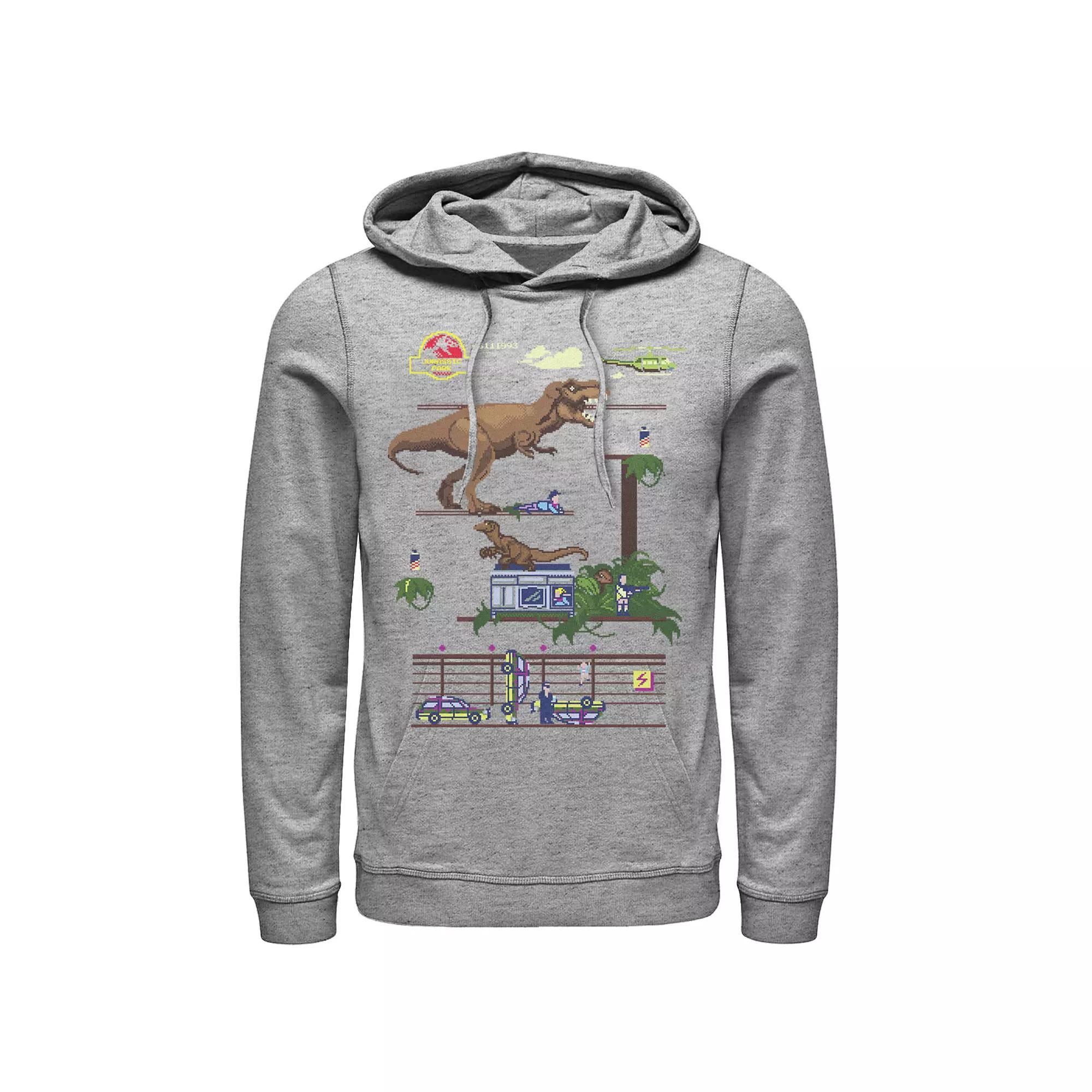 Men's Jurassic Park Digital Video Game Scene Graphic Pullover Hoodie, Size: Large, Athletic Grey Product Image