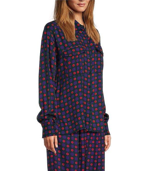 COREY LYNN CALTER Yimmi Crepe Dot Print Point Collar Long Sleeve Button Front Coordinating Top Product Image