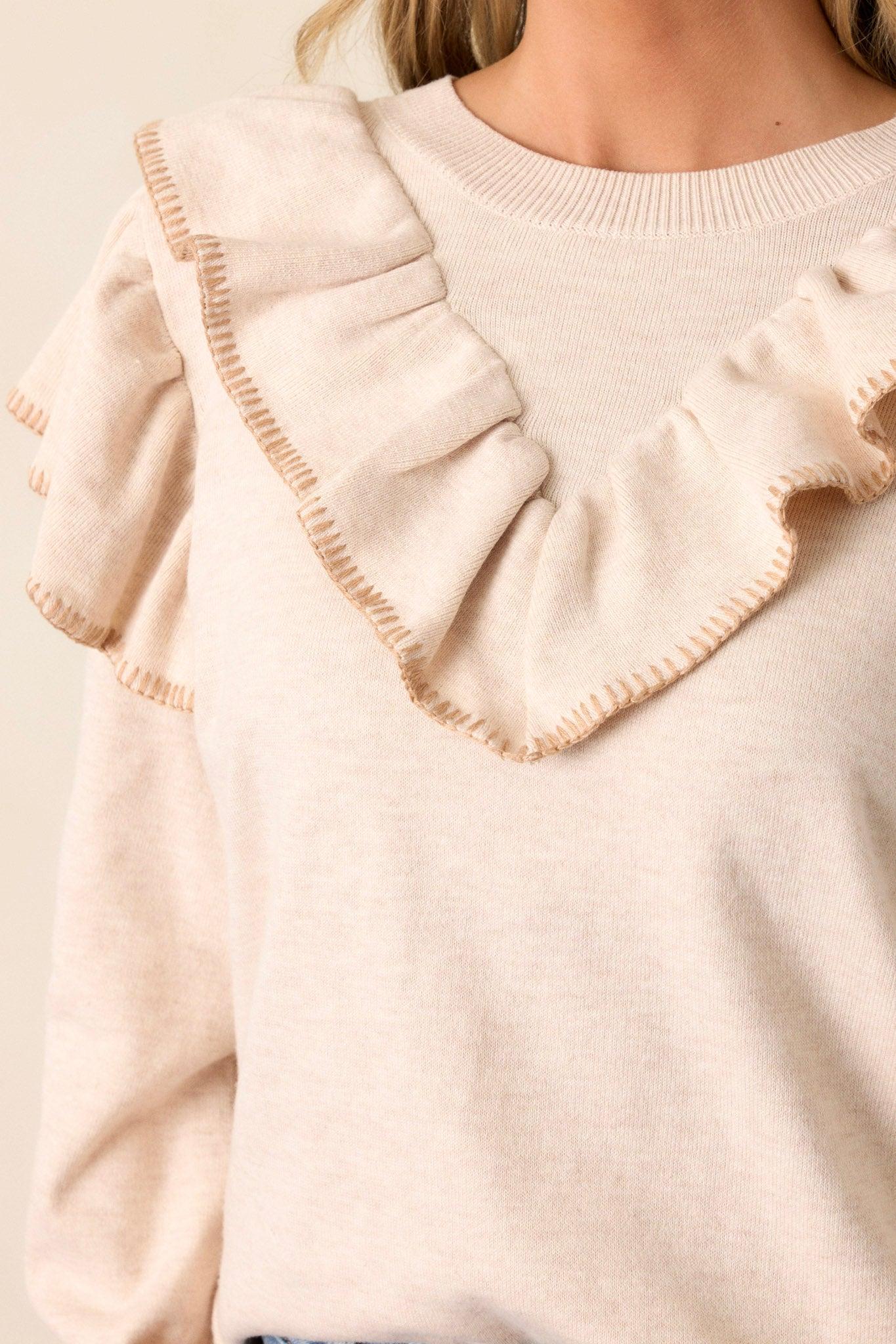 Silent Running Beige Long Sleeve Sweater Top Product Image