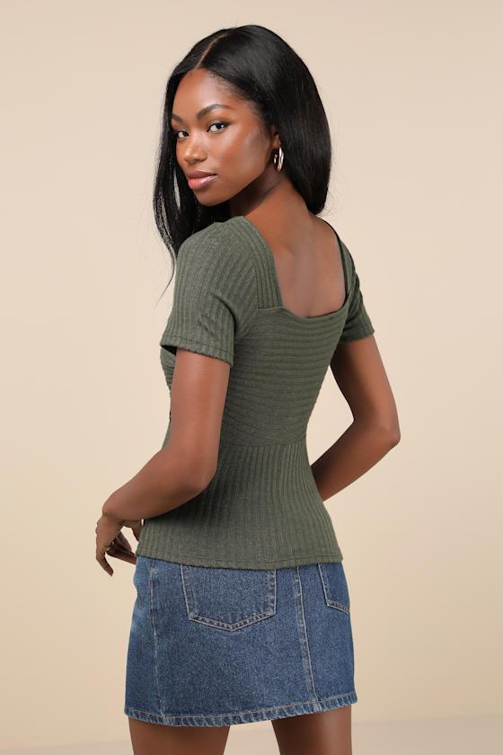 Quintessential Muse Olive Green Ribbed Short Sleeve Top Product Image