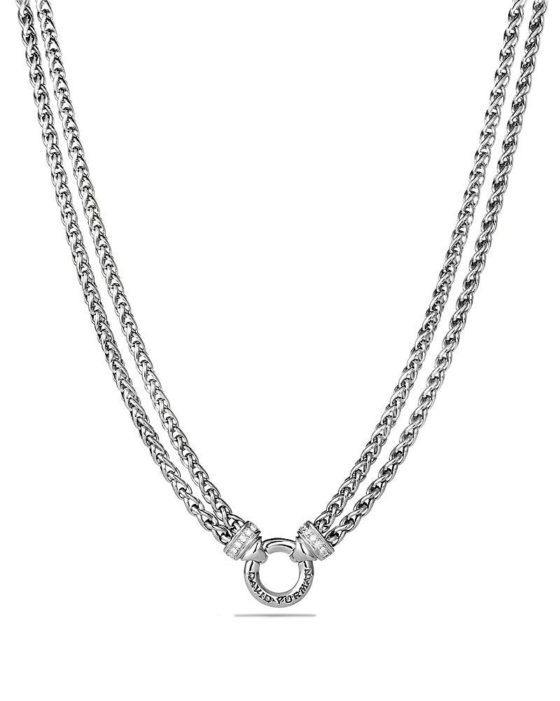 Womens Double Wheat Chain Necklace with Pav Diamonds Product Image