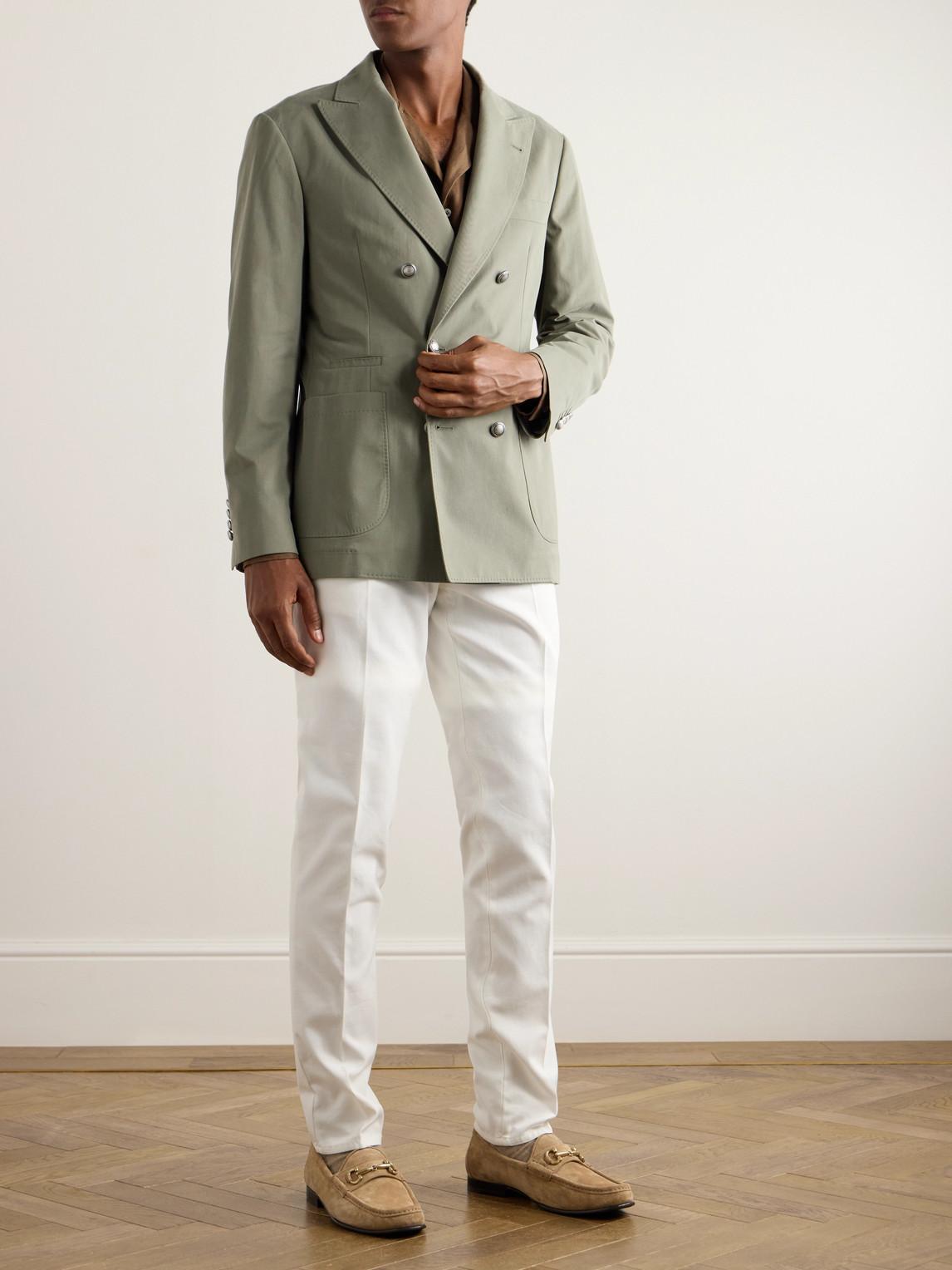 BRUNELLO CUCINELLI Double-breasted Cotton-blend Suit Jacket In Green Product Image