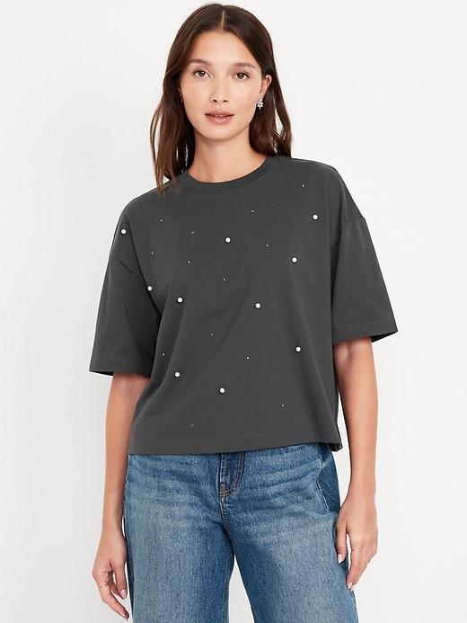 Oversized Crew-Neck Embellished T-Shirt Product Image