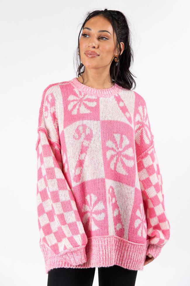 Candy Cane Lane Candy Pattern Sweater Pink FINAL SALE Product Image