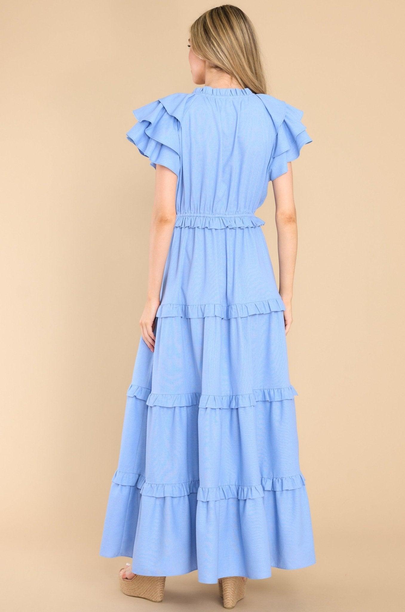 Aura Ruffle Some Feathers Blissful Blue Maxi Dress Product Image