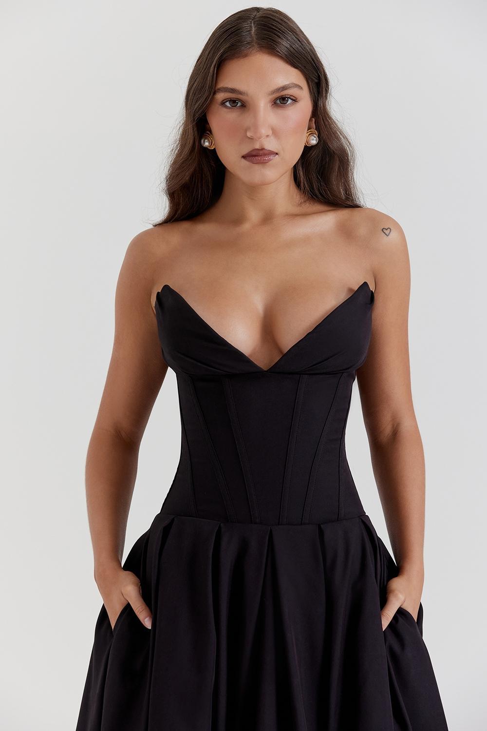 Lady Black Strapless Midi Dress Product Image