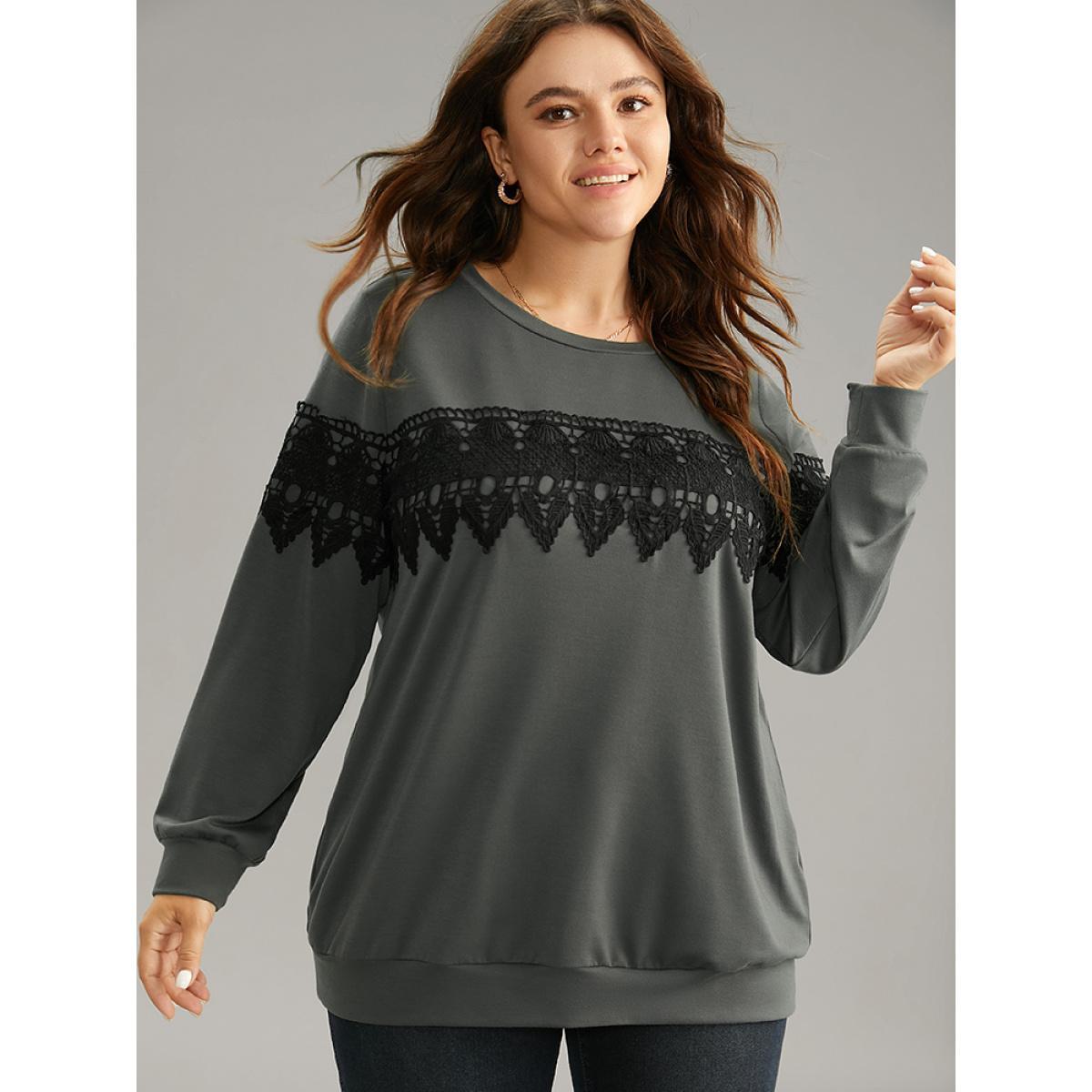 Plus Size Solid Pleated Detail Elastic Cuffs Sweatshirt Women Rust Casual Elastic cuffs Round Neck Dailywear Sweatshirts BloomChic 12/L Product Image