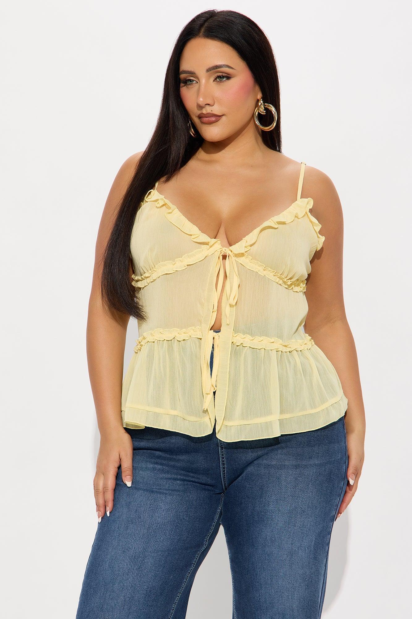 Better Together Chiffon Tie Front Top - Yellow Product Image
