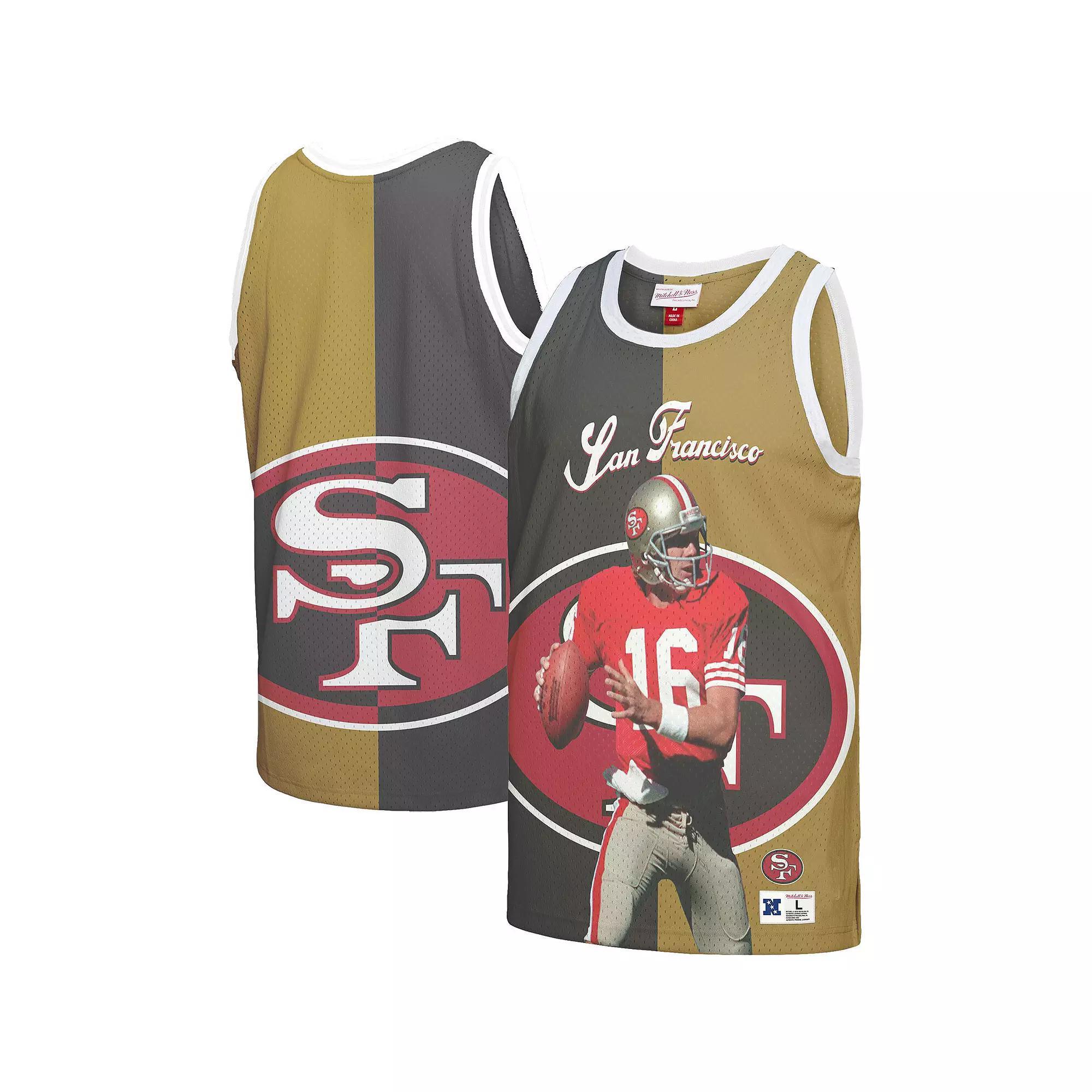 Men's Mitchell & Ness Joe Montana Black/Gold San Francisco 49ers Retired Player Graphic Tank Top, Size: Small Product Image