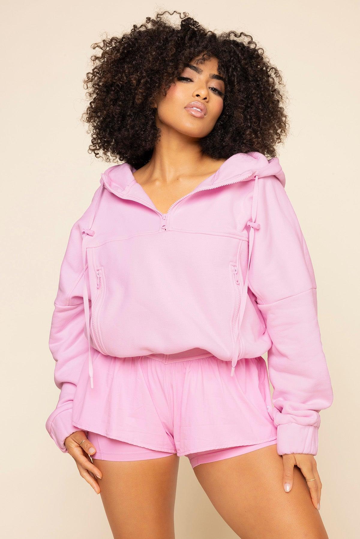 Half Zip Warm Up Hoodie - Perfect Pink Product Image