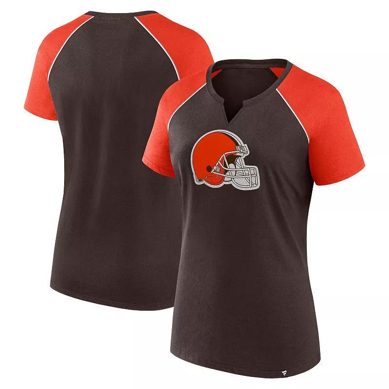 Women's Fanatics Brown/Orange Cleveland Browns Glittered Primary Raglan T-Shirt, Size: 3XL Product Image