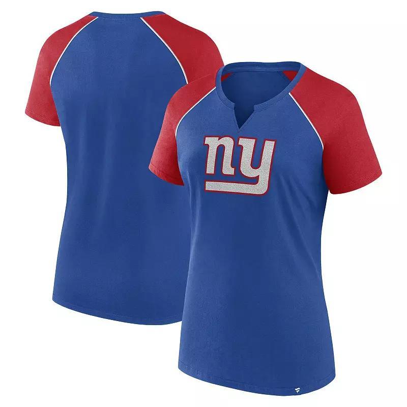 Women's Fanatics Royal/Red New York Giants Glittered Primary Raglan T-Shirt, Size: XL, Blue Product Image