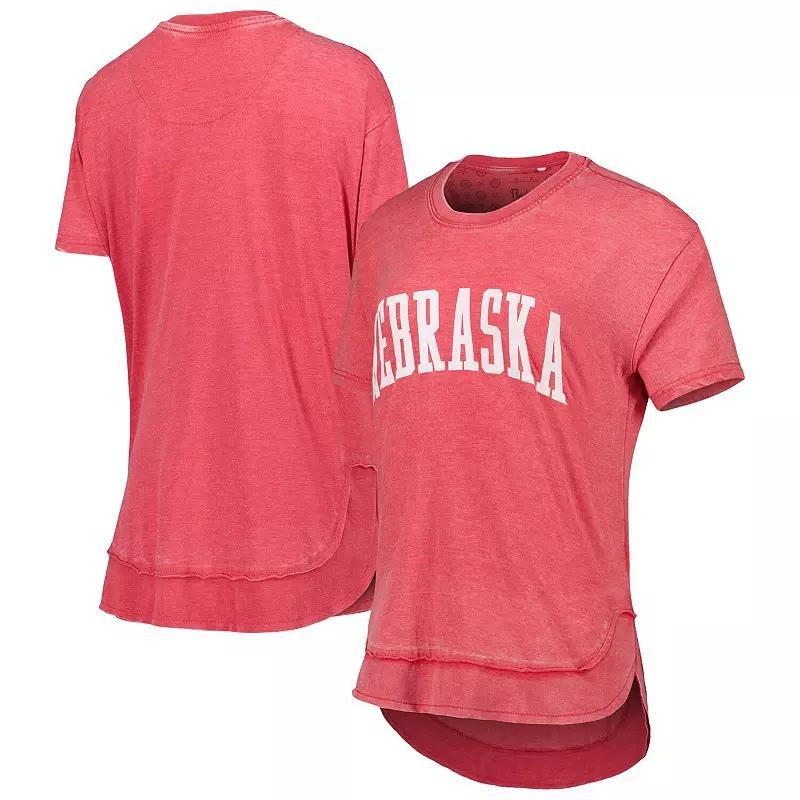 Womens Pressbox Scarlet Nebraska Huskers Arch Poncho T-Shirt Product Image