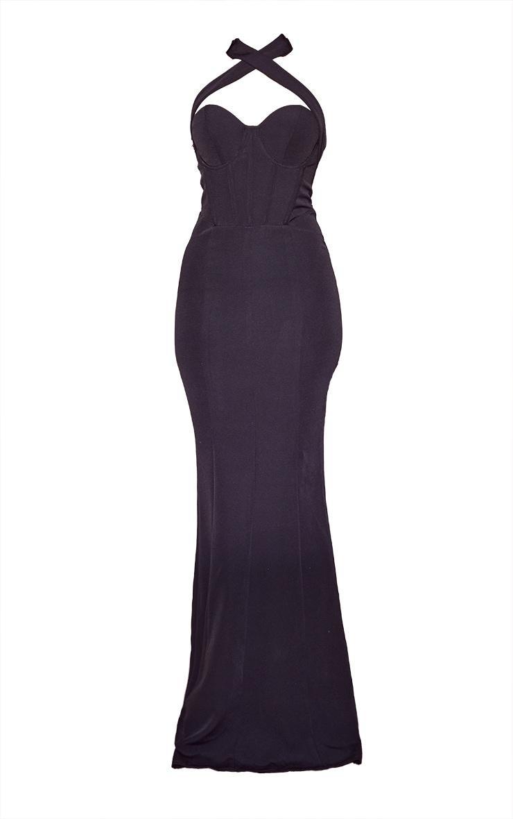 Black Corset Detail Cross Halterneck Bridesmaid Dress Product Image