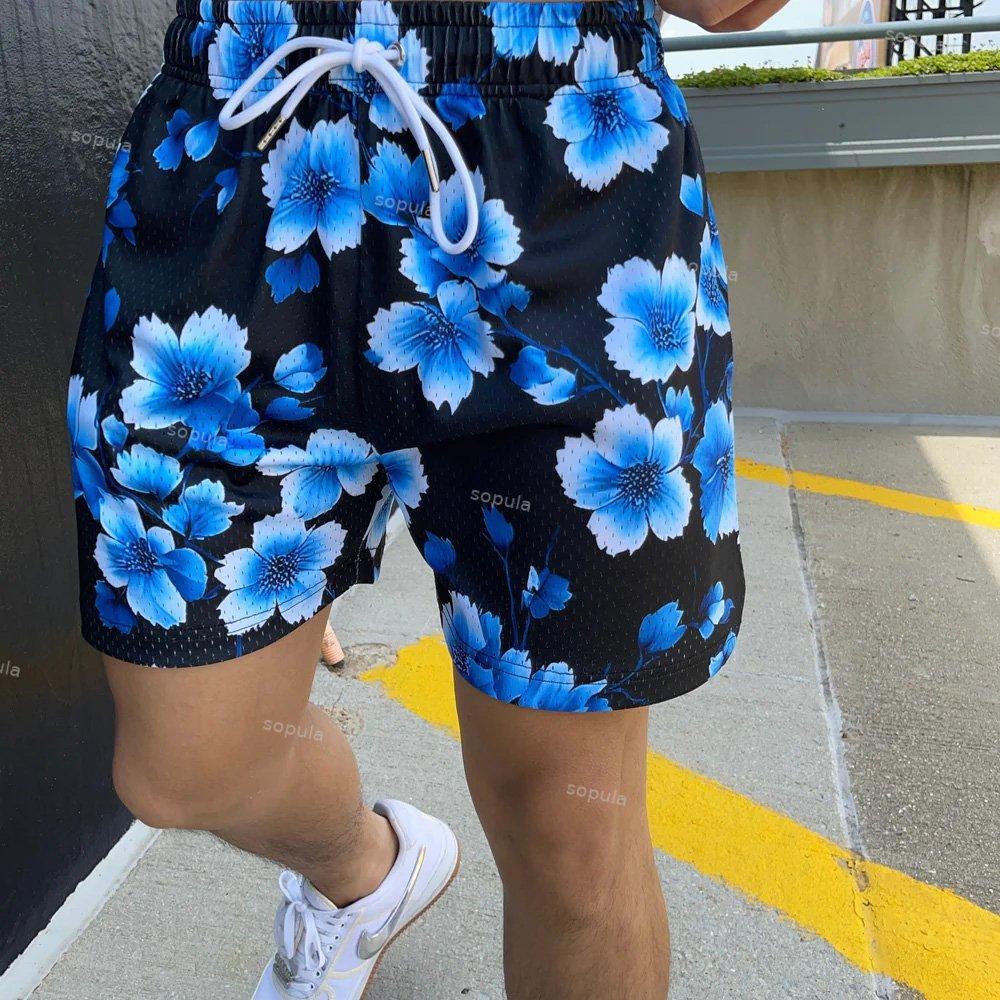 Sopula Ink Gradient Flowers Plants Print Mesh Shorts Product Image