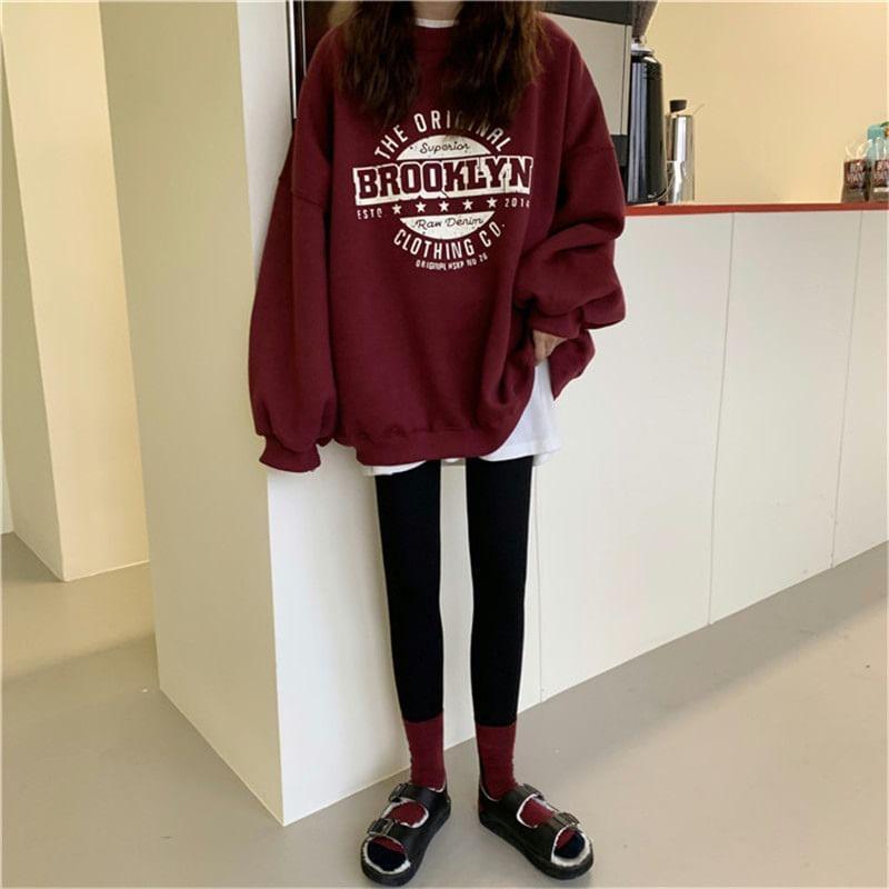 Round Neck Lettering Oversized Pullover Product Image