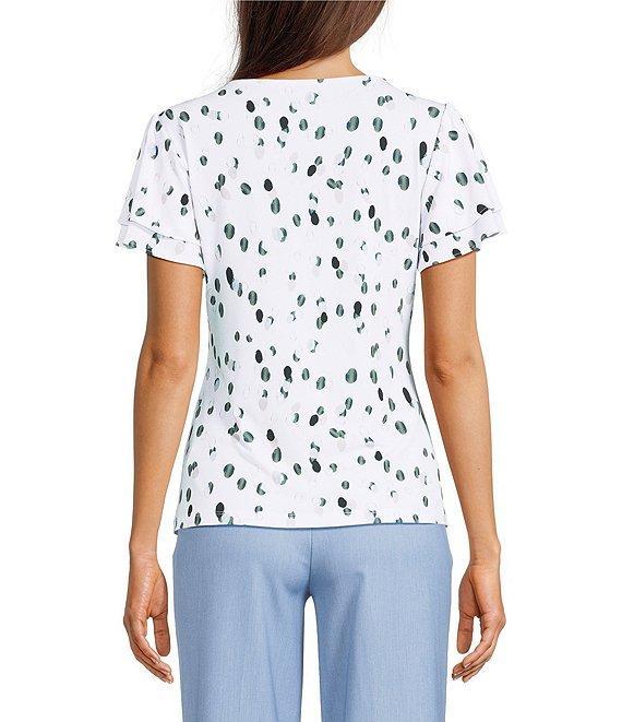 Calvin Klein Dotted V-Neck Flutter Short Sleeve Top Product Image
