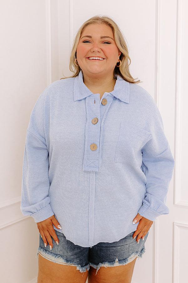 Chic Harvest Knit Henley Top in Sky Blue Curves Product Image