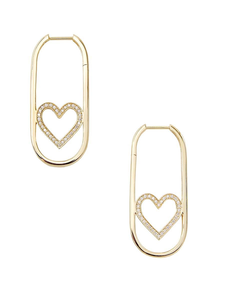 Womens 14K Yellow Gold & 0.18 TCW Diamond Oval Heart Hoop Earrings Product Image