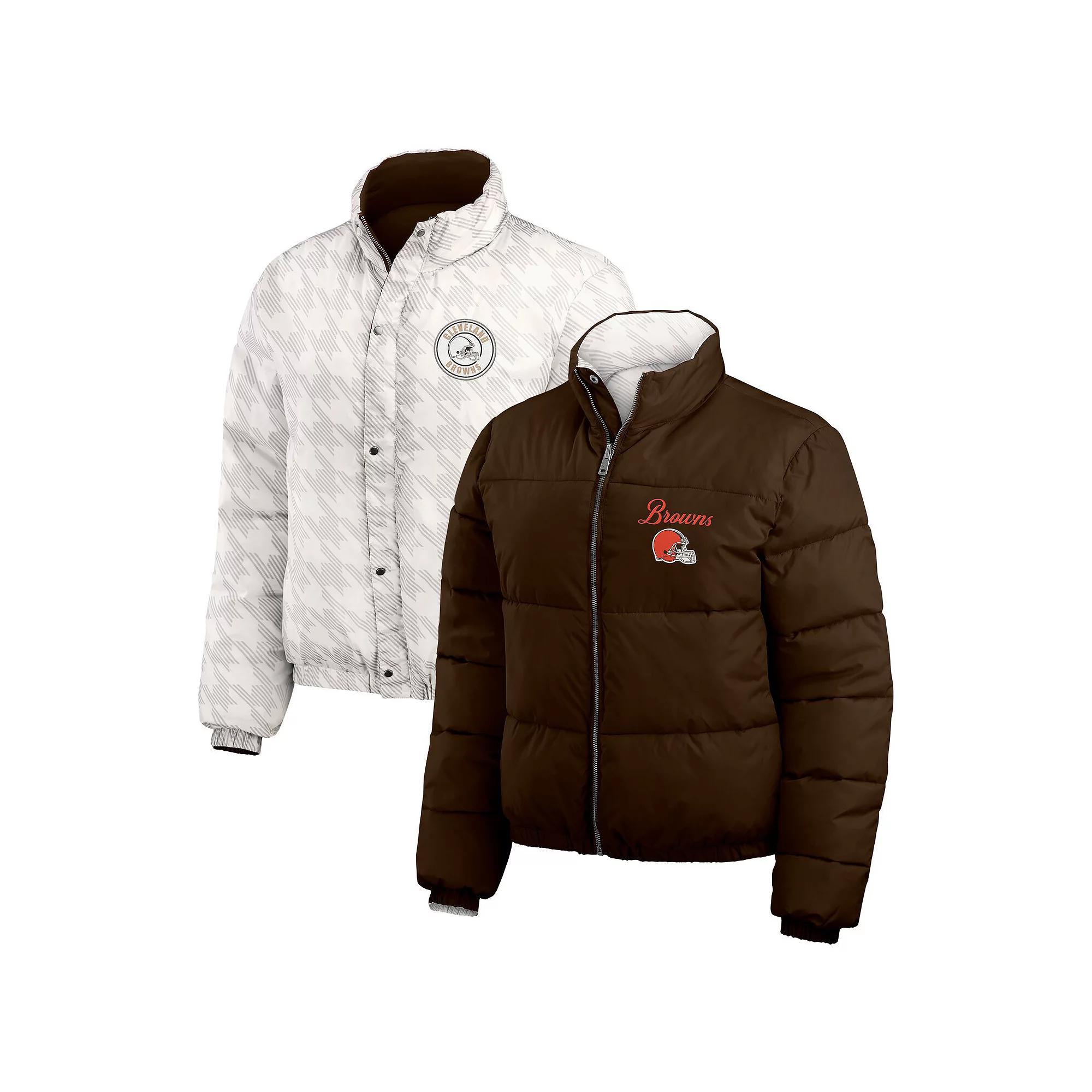 Women's WEAR by Erin Andrews Black/White Cincinnati Bengals Reversible Cropped Full-Zip Puffer Jacket,  Product Image