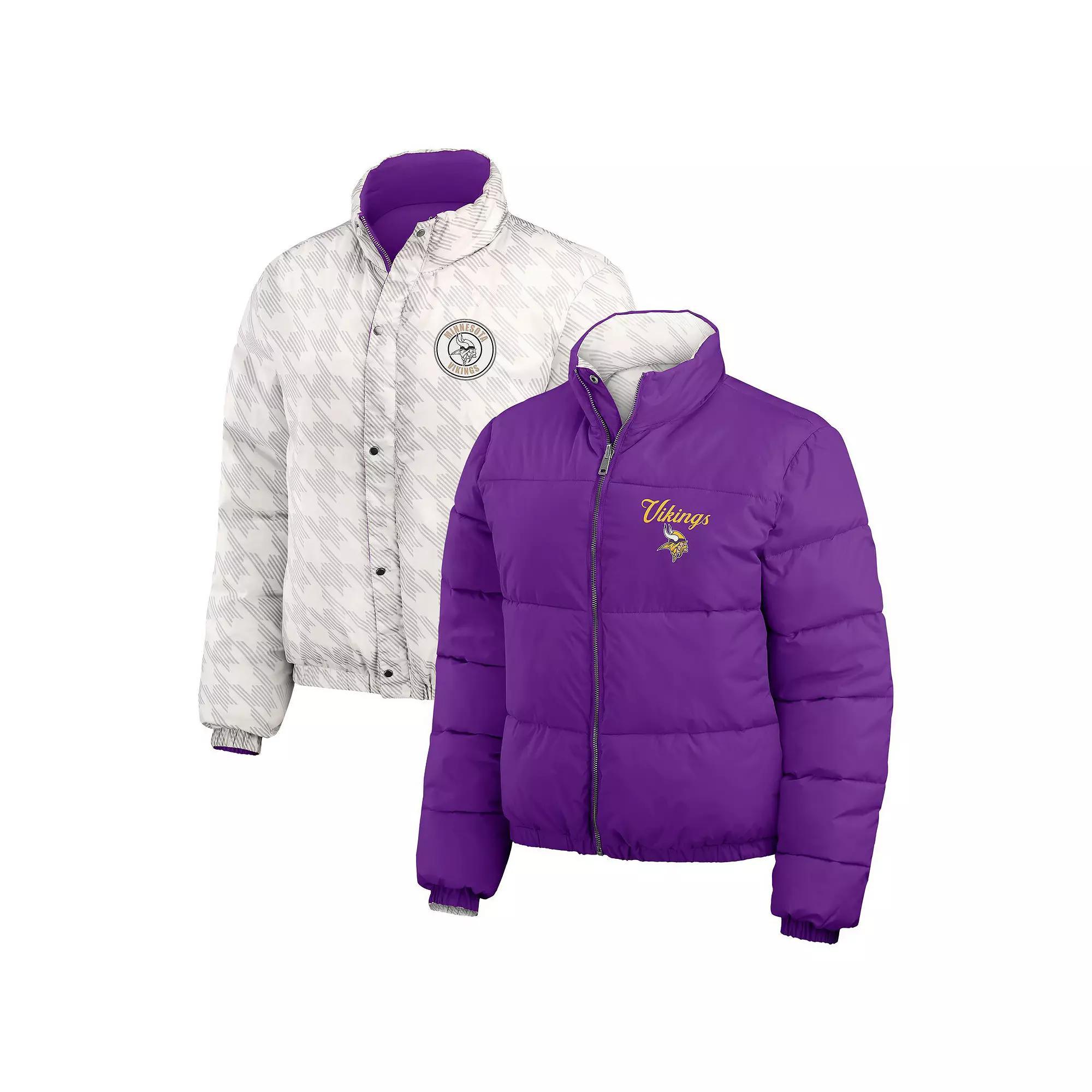 Women's WEAR by Erin Andrews Black/White Cincinnati Bengals Reversible Cropped Full-Zip Puffer Jacket,  Product Image