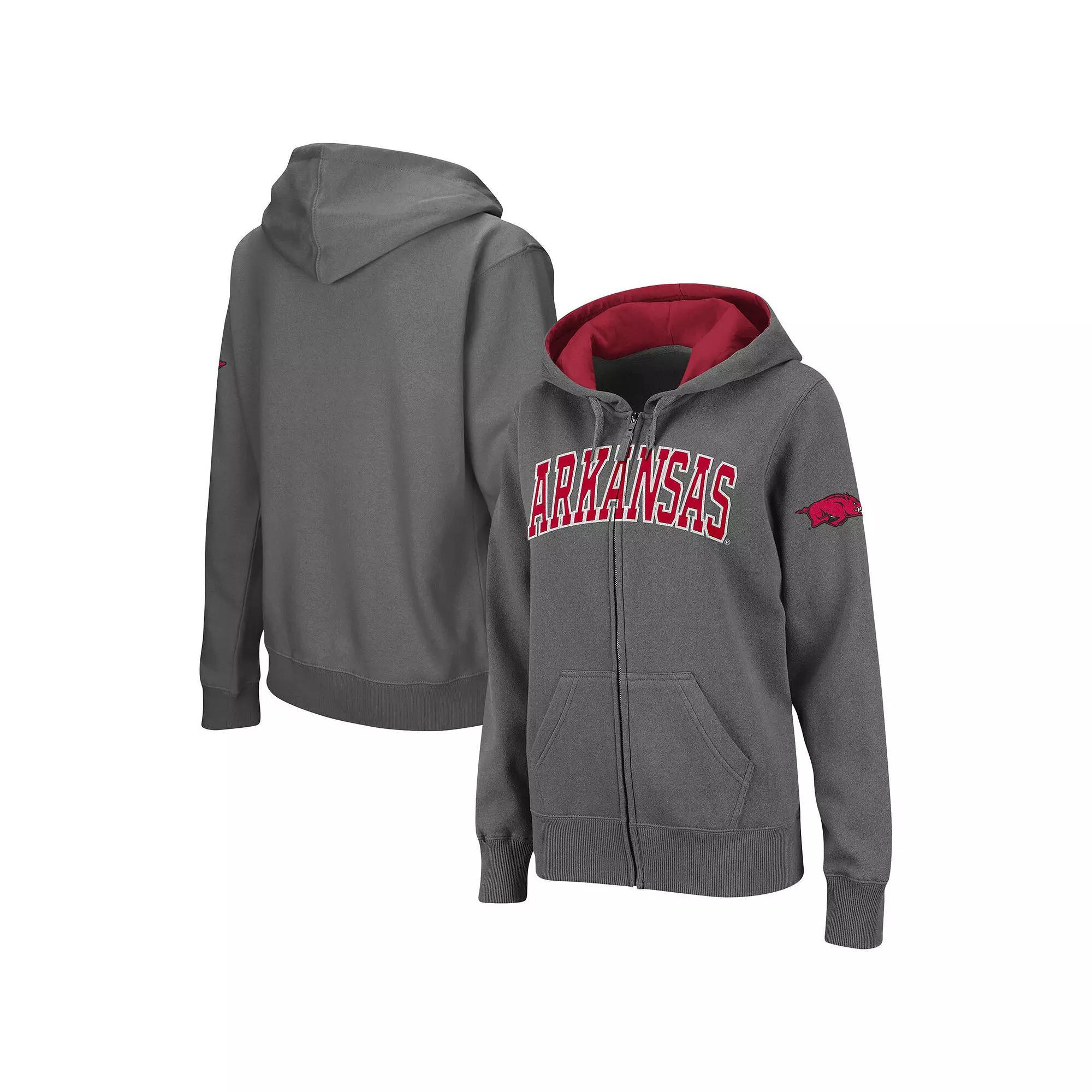 Women's Colosseum  Charcoal Arkansas Razorbacks Arched Name Full-Zip Hoodie, Size: Large Product Image