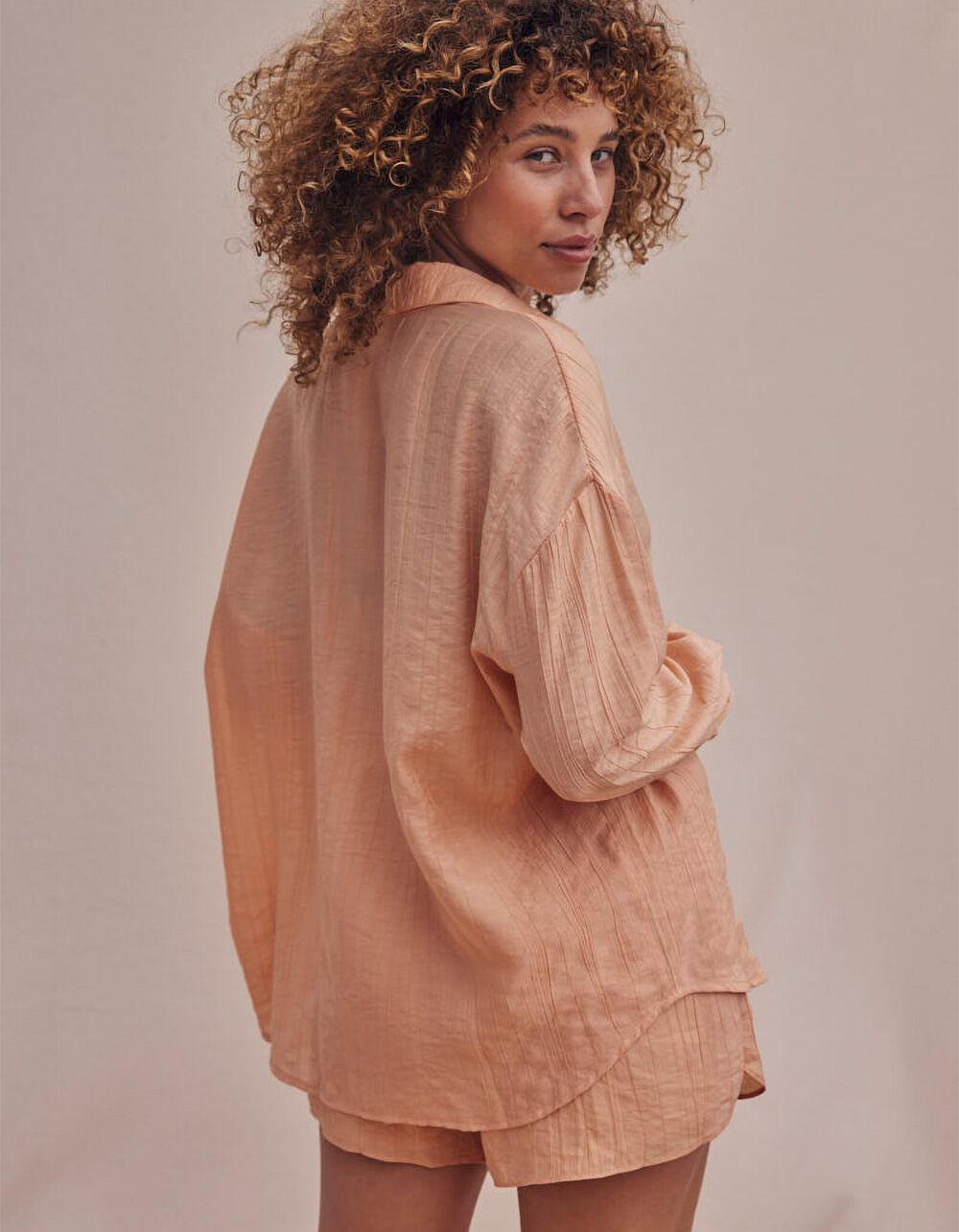 WEST OF MELROSE Textured Button Up Womens Shirt - PEACH Product Image