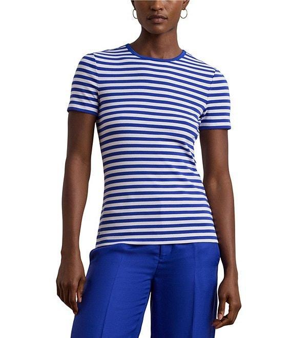 Lauren Ralph Lauren Stripe Ribbed Crew Neck Short Sleeve T-Shirt Product Image