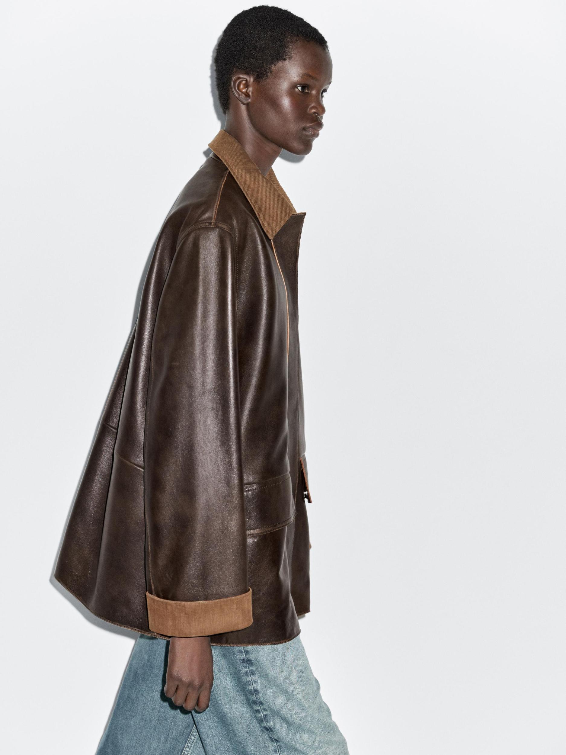 Nappa leather parka with corduroy detail Product Image