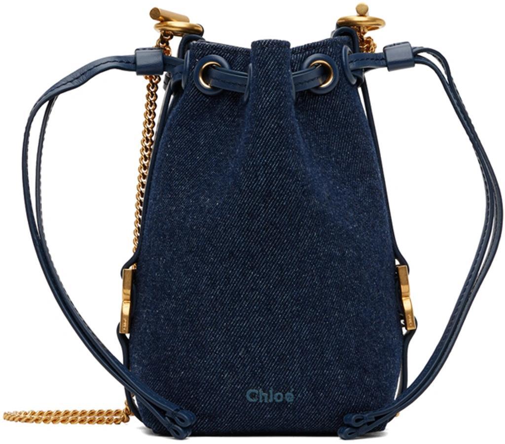 CHLOÉ Marcie Micro Denim & Leather Bucket Bag In Blue Product Image