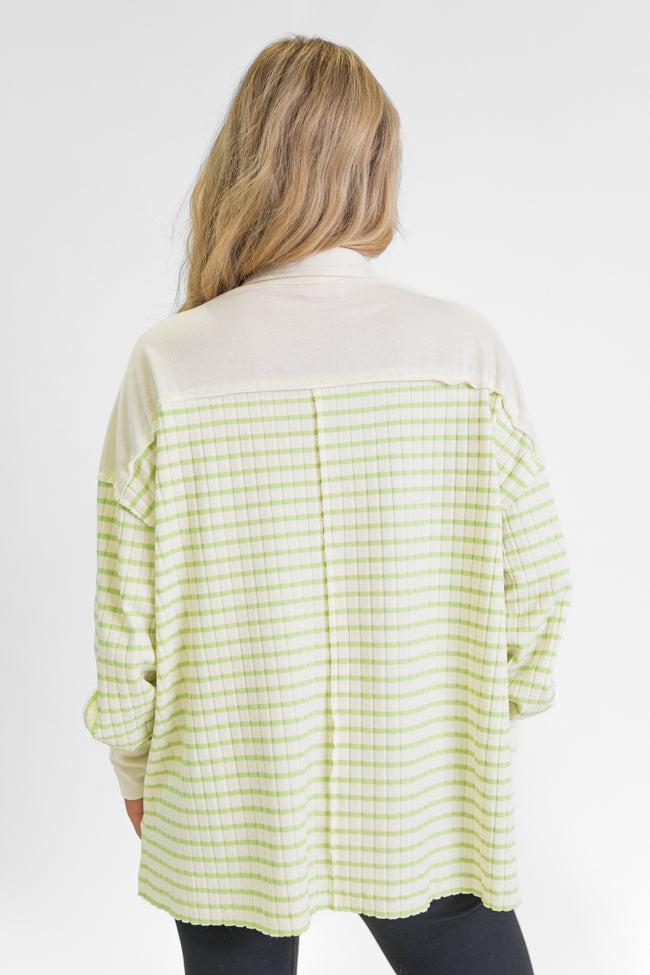 This Is The Life Lime Striped Collared Henley Oversized Knit Top FINAL SALE Product Image