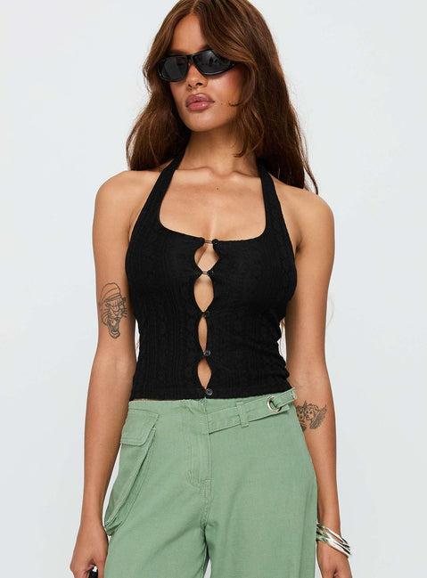 Just Talk Button Up Top Black Product Image