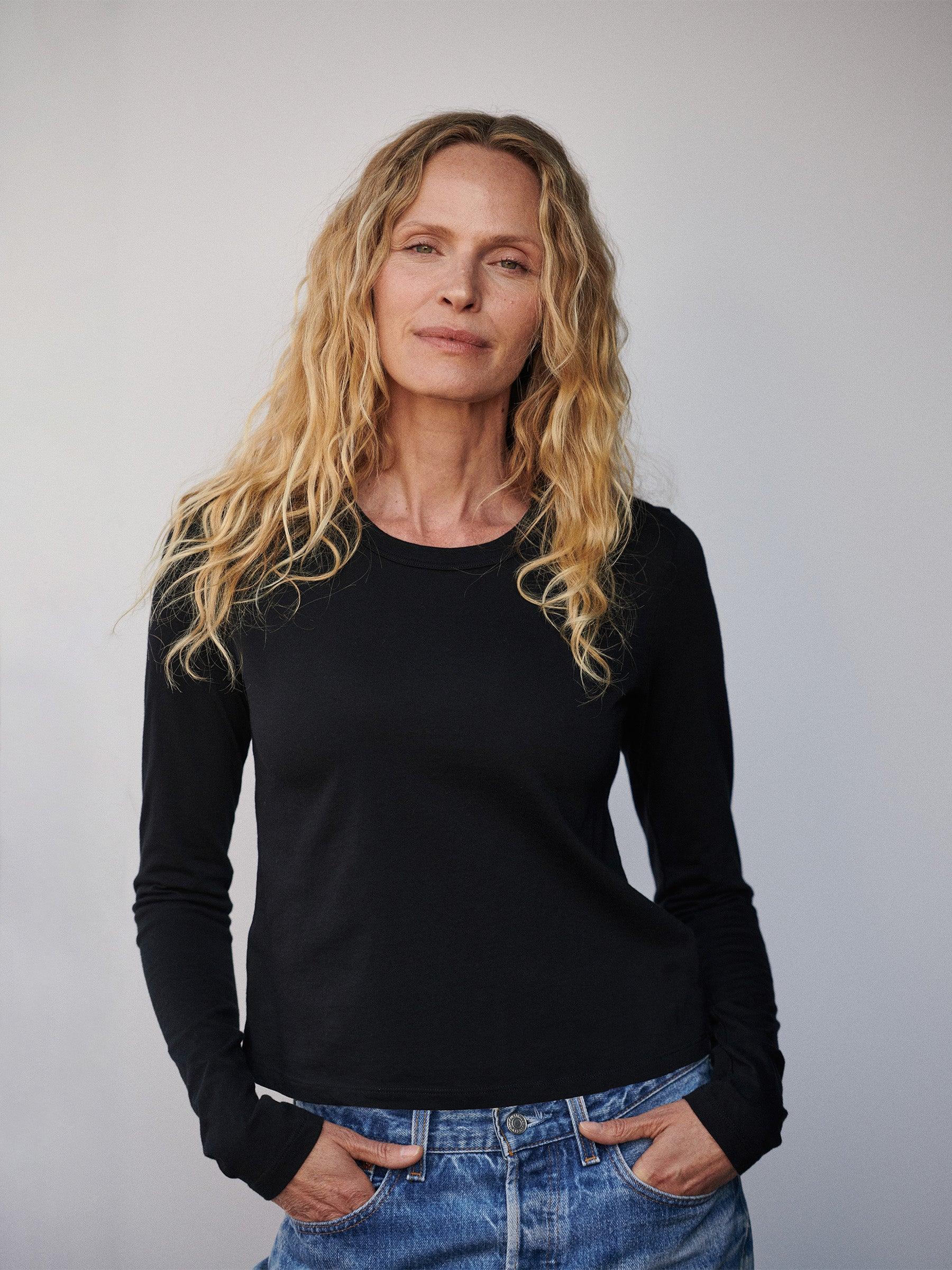 Black Pima L/S Boxy Crew Product Image