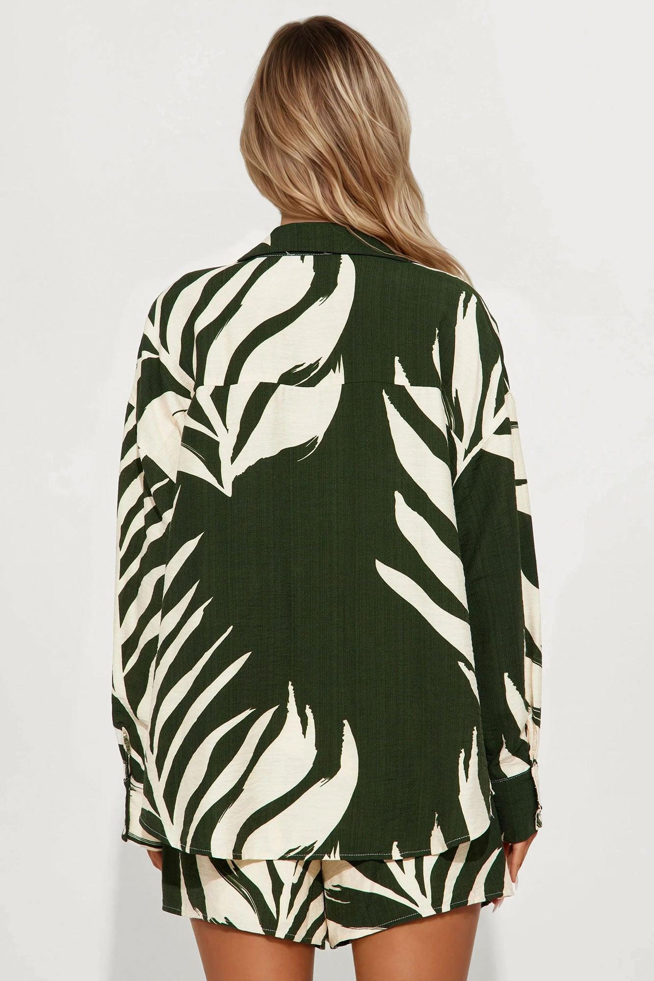 In The Tropics Linen Short Set - Hunter Female Product Image