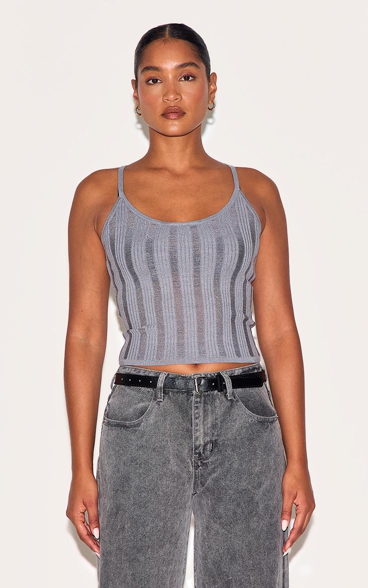 Charcoal Ladder Knit Cami Top Product Image