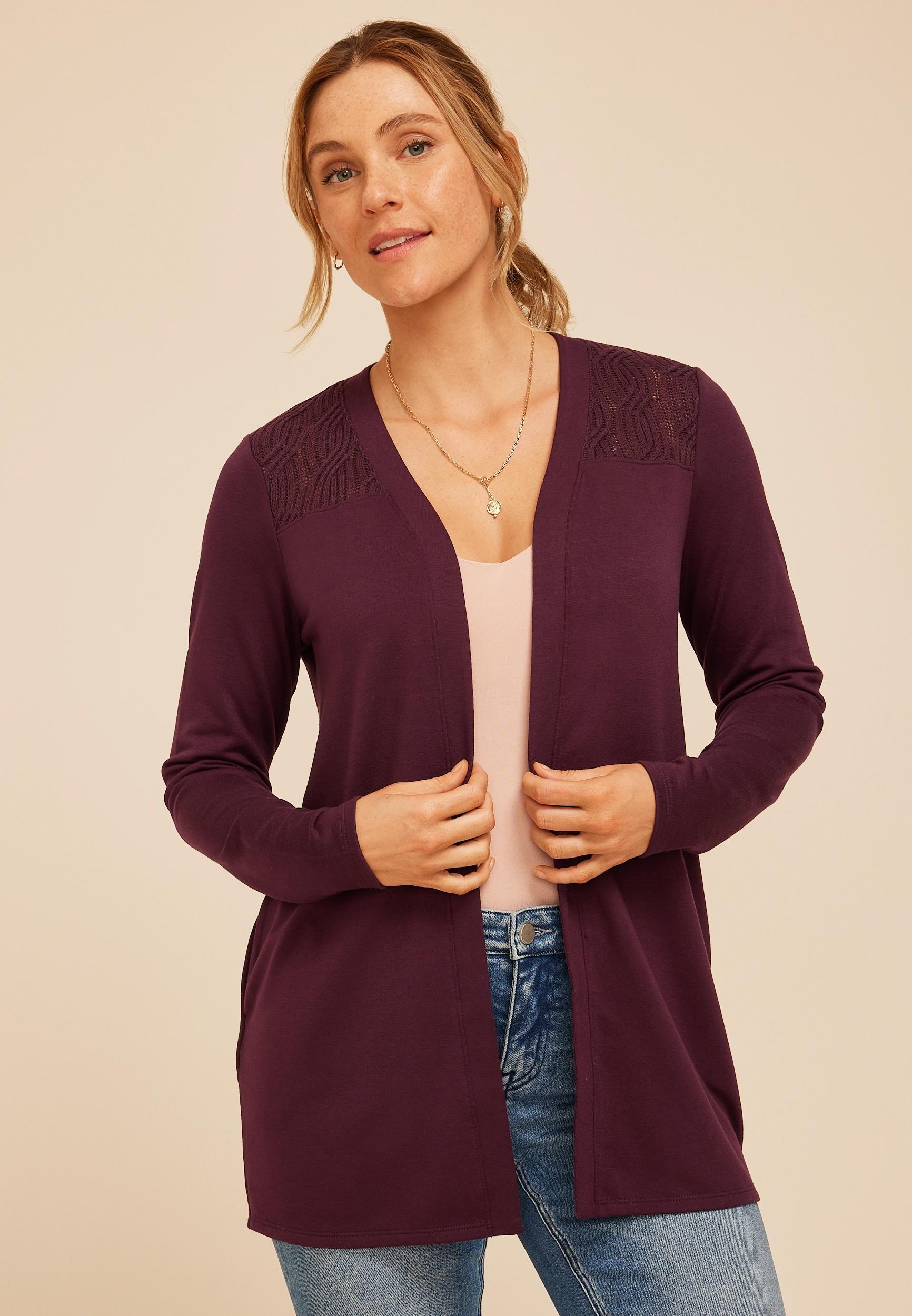 Purple Lace Open Front Cozy Cardigan Product Image