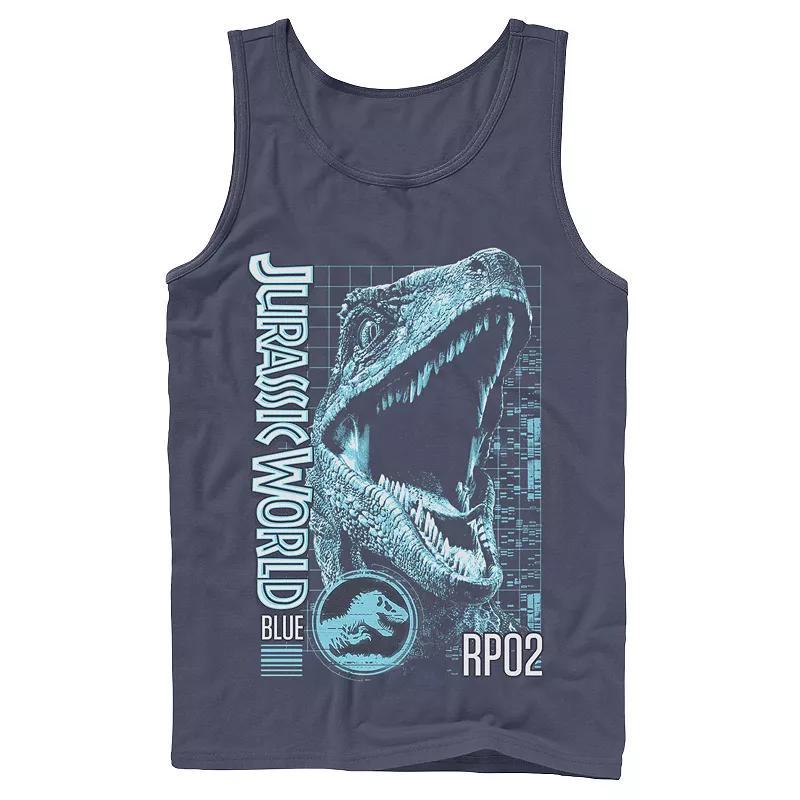 Mens Jurassic World Two Blue Face Tech Schematic Tank Top Product Image