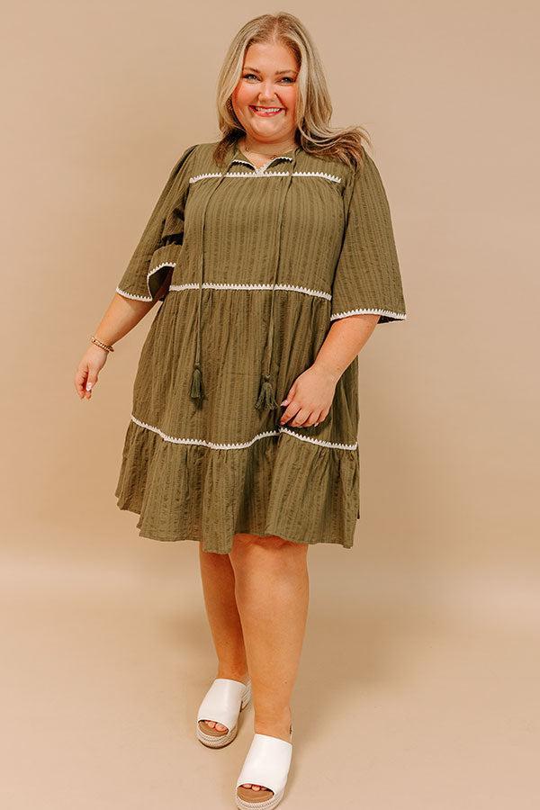 Simply Lovely Tiered Mini Dress in Olive Curves Product Image