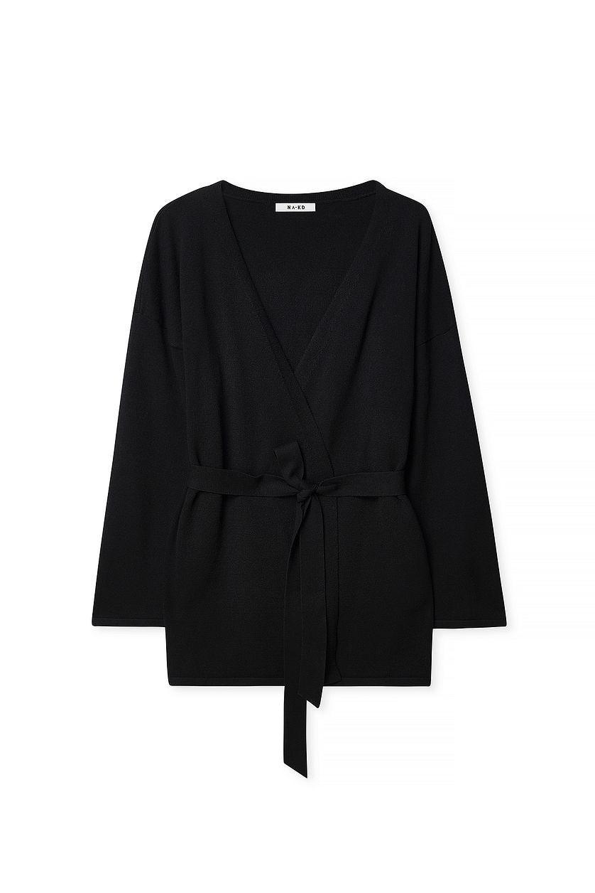 Knitted Wrap Cardigan Black Product Image