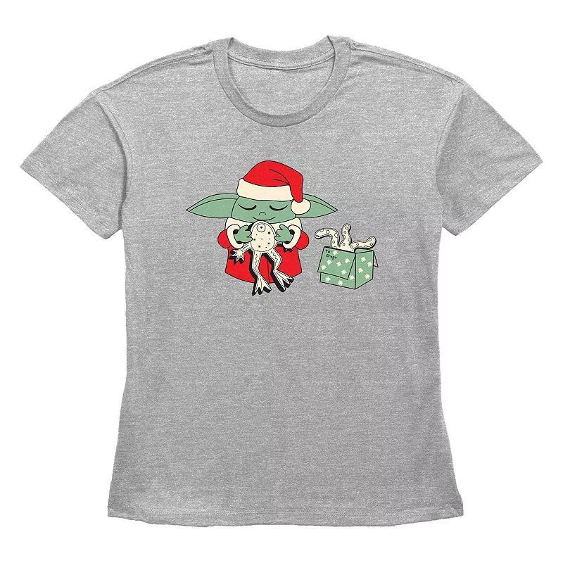 Womens Star Wars The Mandalorian Grogu Froggy Present Graphic Tee Grey Gray Product Image