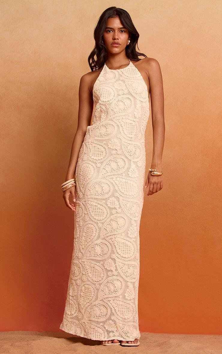 Cream Textured Strappy Low Back Maxi Dress Product Image