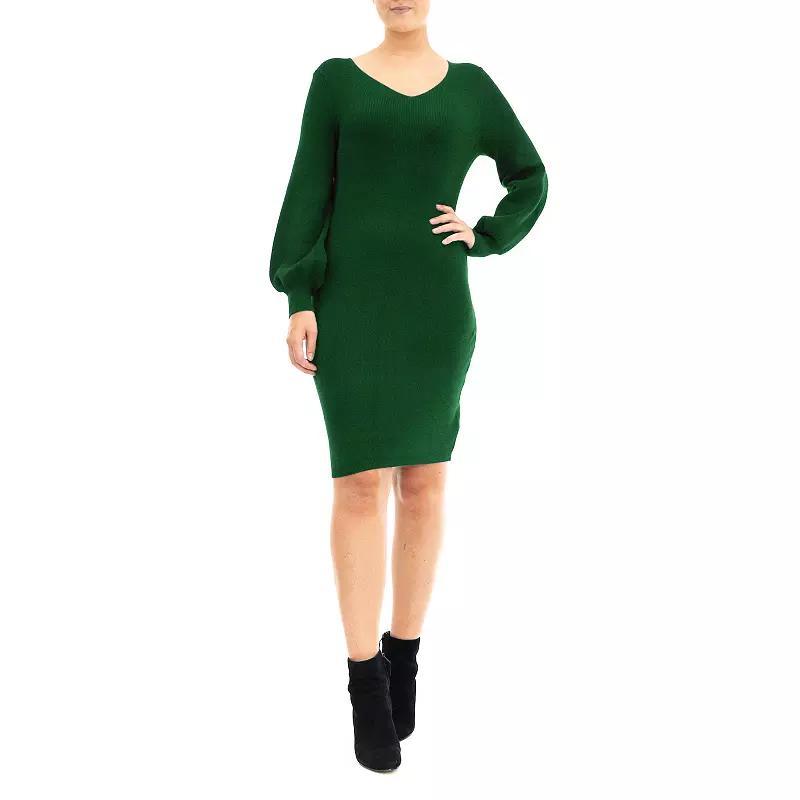 Womens Nina Leonard Balloon-Sleeve Sheath Sweater Dress Deep Red Product Image