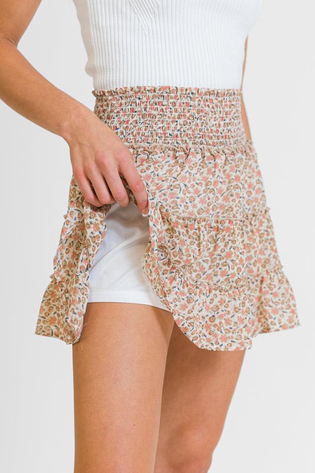 Through The Garden Ivory and Tan Floral Mini Skort Product Image