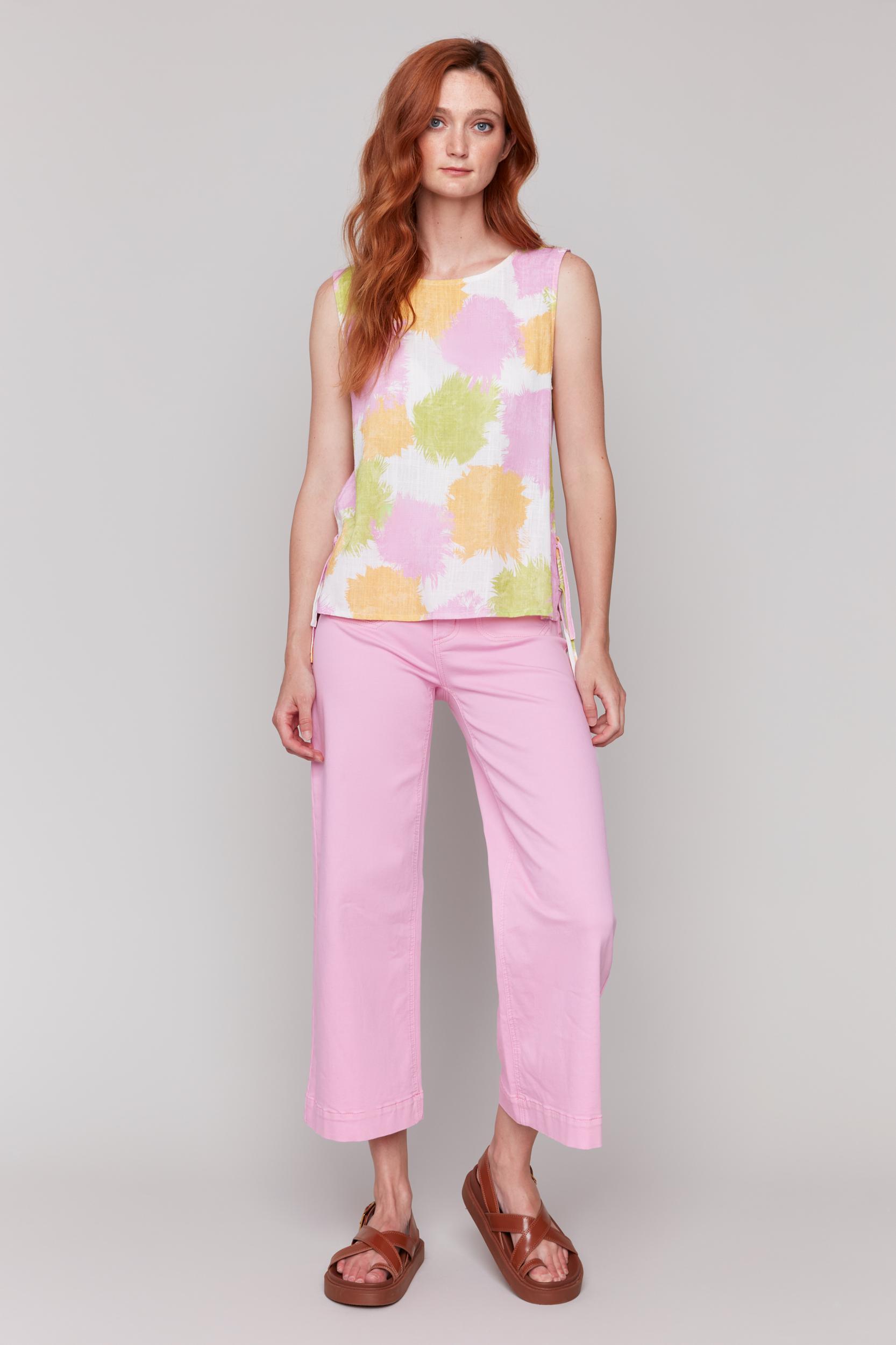 Printed Sleeveless Tank Top with Side Ties Product Image