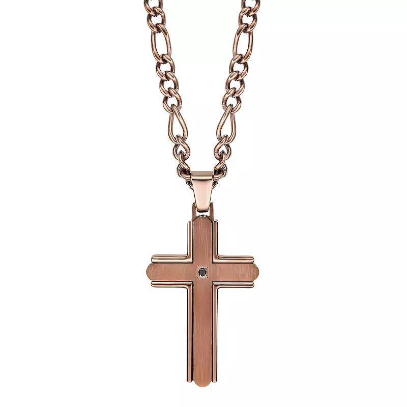 LYNX Mens Brown Ion Plated Stainless Steel Cubic Zirconia Cross Pendant Product Image