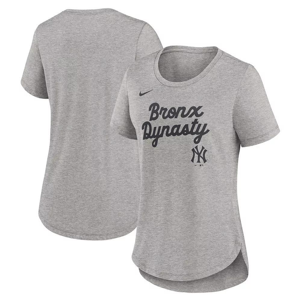 Women's Nike Heather Gray New York Yankees Script Tri-Blend T-Shirt,  Product Image