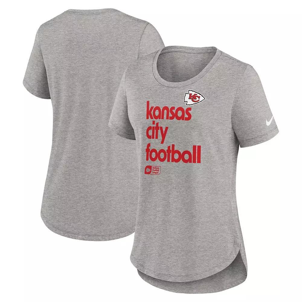 Women's Nike Heather Gray Kansas City Chiefs Fashion Tri-Blend T-Shirt, Size: Large, Grey Product Image