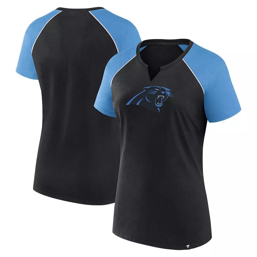 Women's Fanatics Black/Blue Carolina Panthers Glittered Primary Raglan T-Shirt, Size: Large Product Image