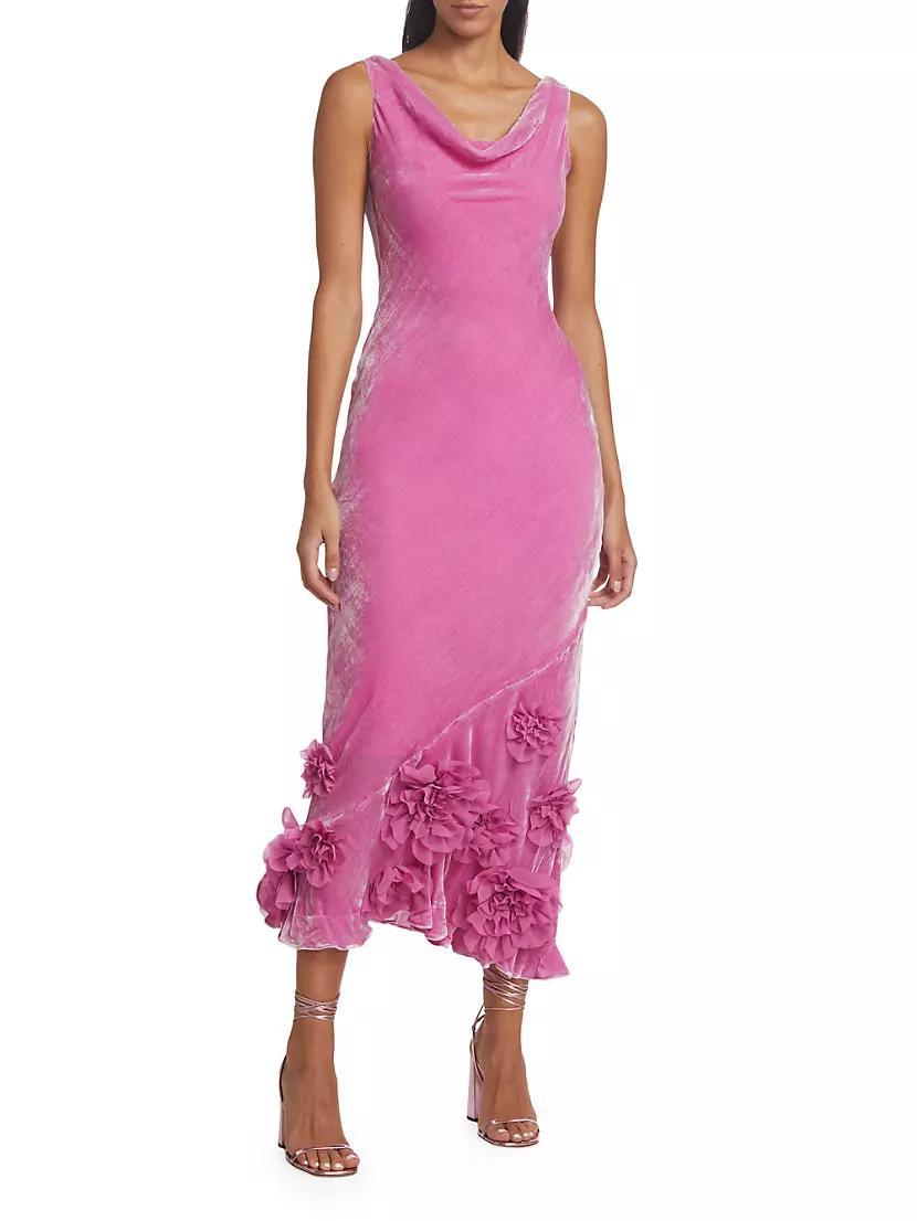 Asher Draped Floral Velvet Midi-Dress Product Image